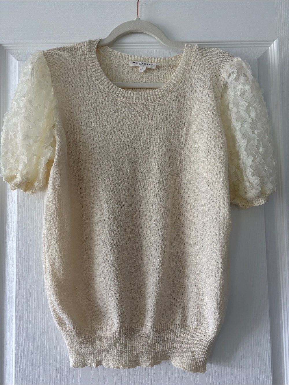 DownEast Cream Puff-Sleeve Knit Top
